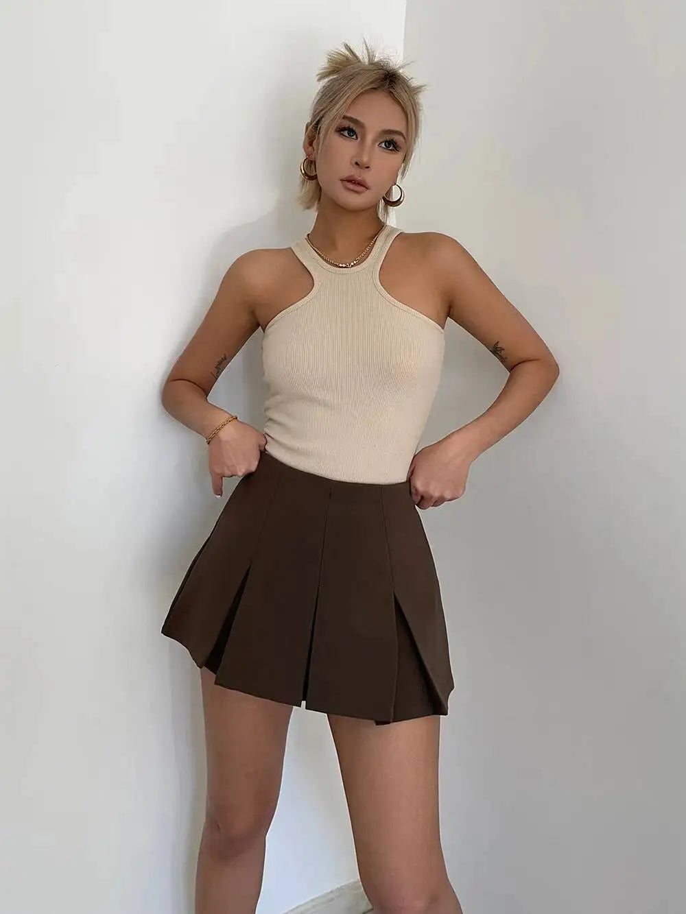 WOMENGAGA American High Street A-line Short Unif School Girl Fairy Grunge Skirt High Waist Pleated Skorts Streetwear Lovely HM2O