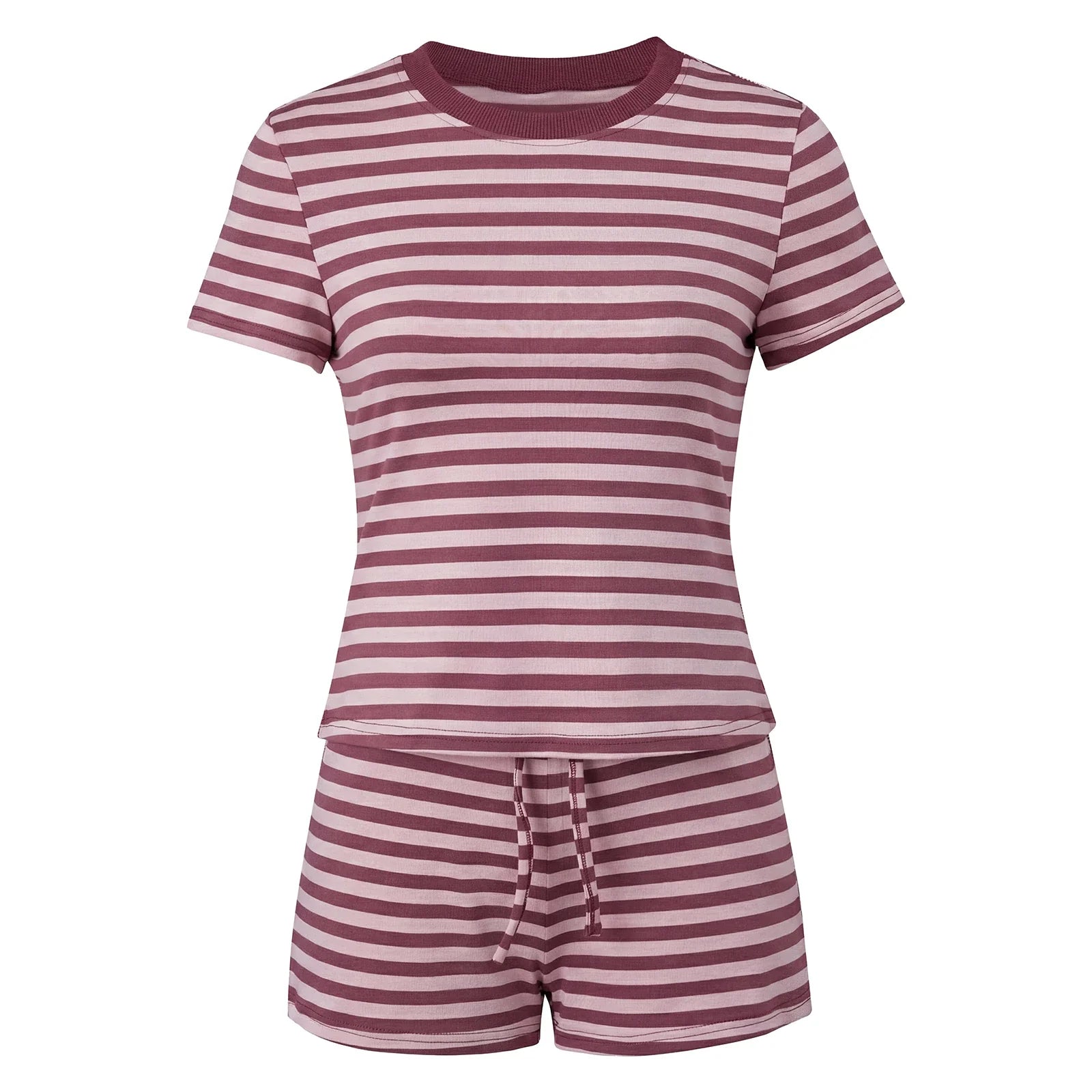 Women's Summer Striped Short Outfits Casual Stylish Short Sleeve Tee Tops and Shorts 2 Pcs Sets Daily Casual Sporty Loungewear