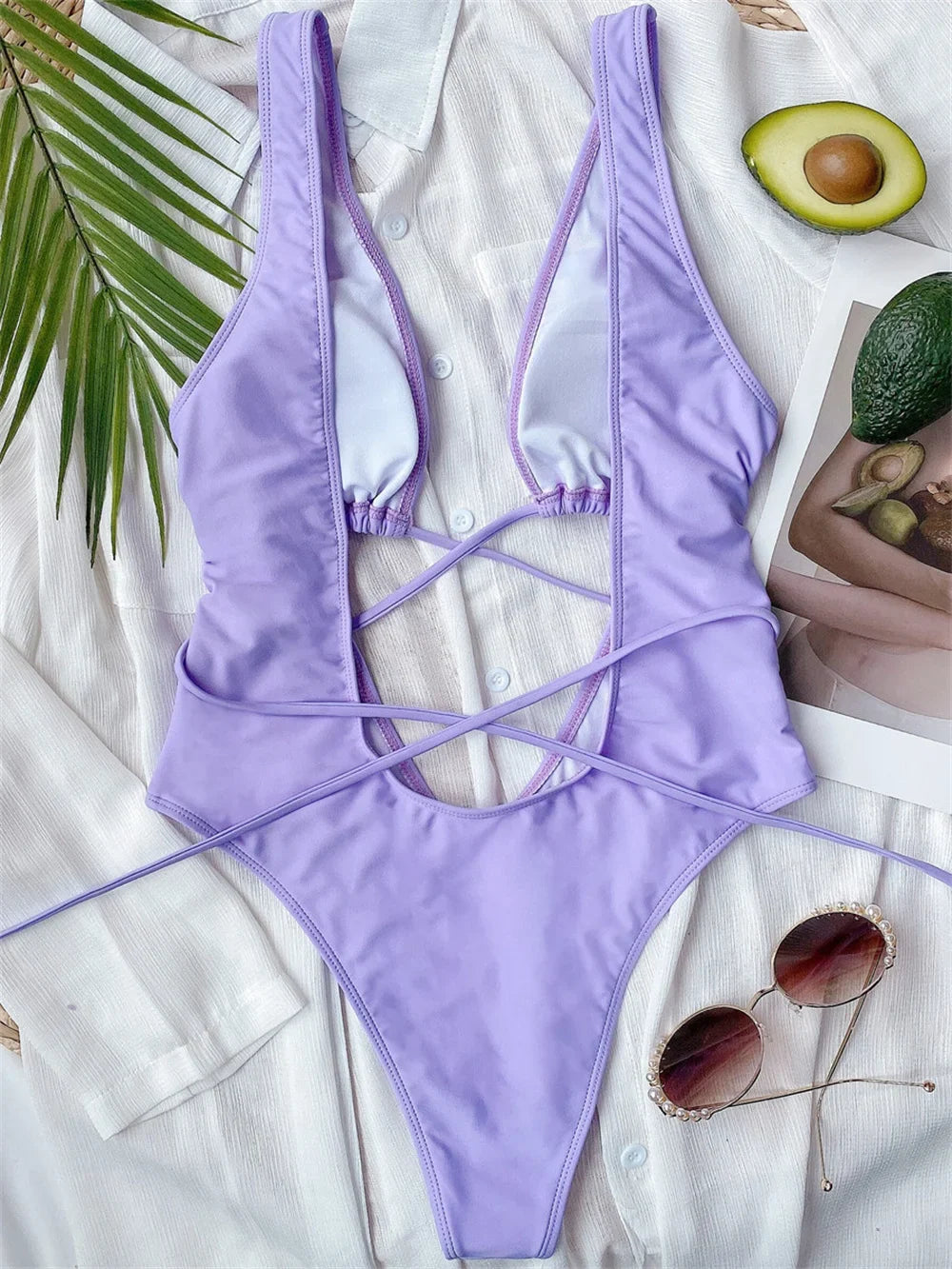 Sexy Red Swimsuit Micro String Bikini Hollow Out Backless Monokini Women One-Piece Vacation Swimwears Bikinis Beach Bathing Suit
