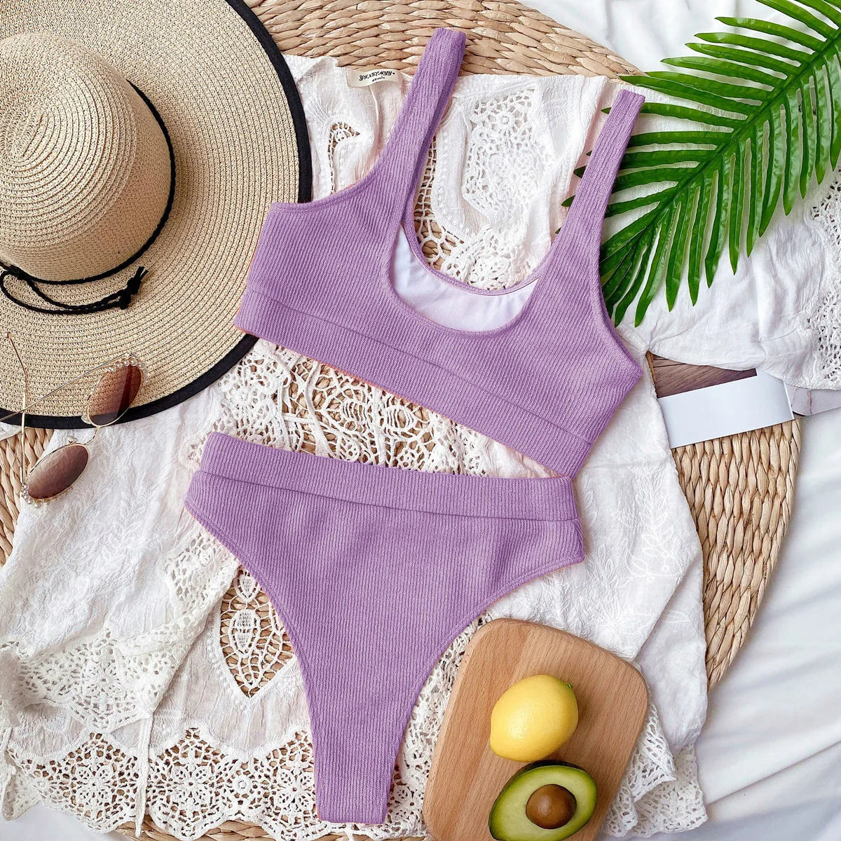 5 Colors Sexy Bikini Women Solid Knitted High Waist Swimwear Swimsuit Female Bikinis Set Bathing Suit Sport Bikini Taille Haute