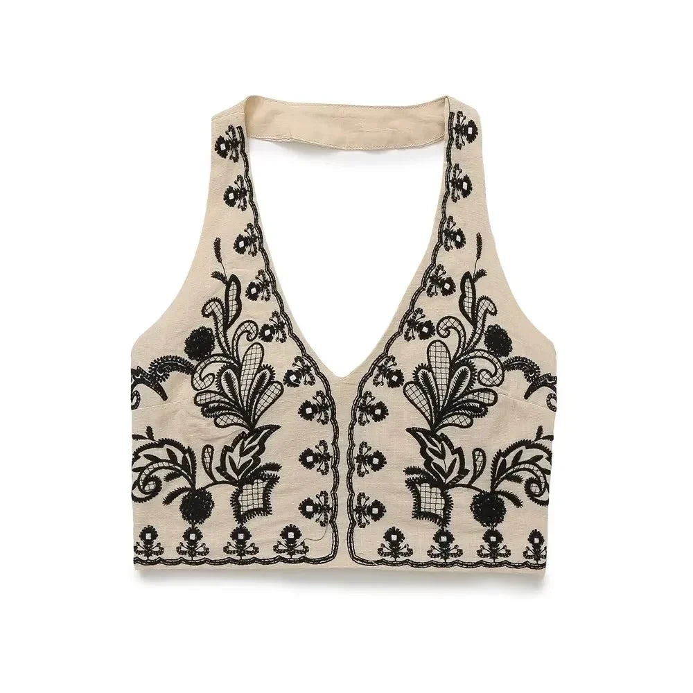 Foridol Floral Embroidery Summer Women Set Crop Top+mini Skirt Matching Set Casual Chic Halter Dress Set 2 Pcs Outfits Beach