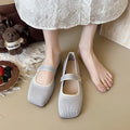 2026 New Mary Jane Shoes Woman Summer Autumn Leisure Flats Breathable Knitted Square Toe Female Daily Walking Driving Flat Shoes