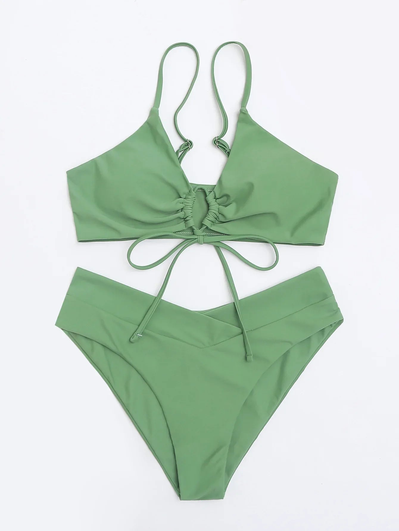 New Women's Swimsuit High Waist Two Piece Bikini Set Hollow Out V-neck Bandage Cross Backless Beach Swimwear Summer Bathing Suit