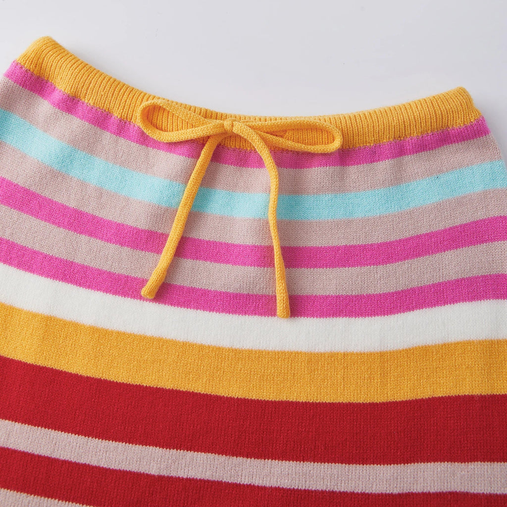 Women’s Bohemian Style Striped Two Piece Outfits Spaghetti Strap Tank Tops and Long Skirt Sets Summer Beach Street Wear