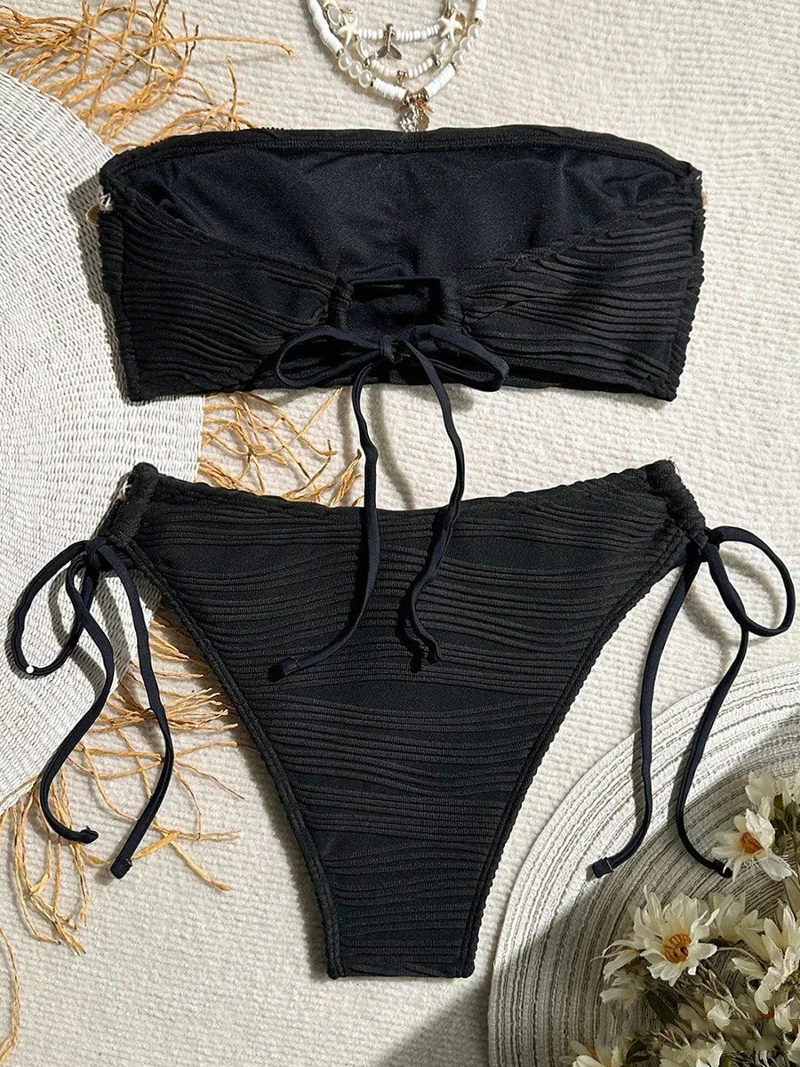 XS - XL Bandeau Wrinkled High Cut Bikini Women Swimwear Female Swimsuit Two-pieces Bikini Set Shell Bather Bathing Suit Swim