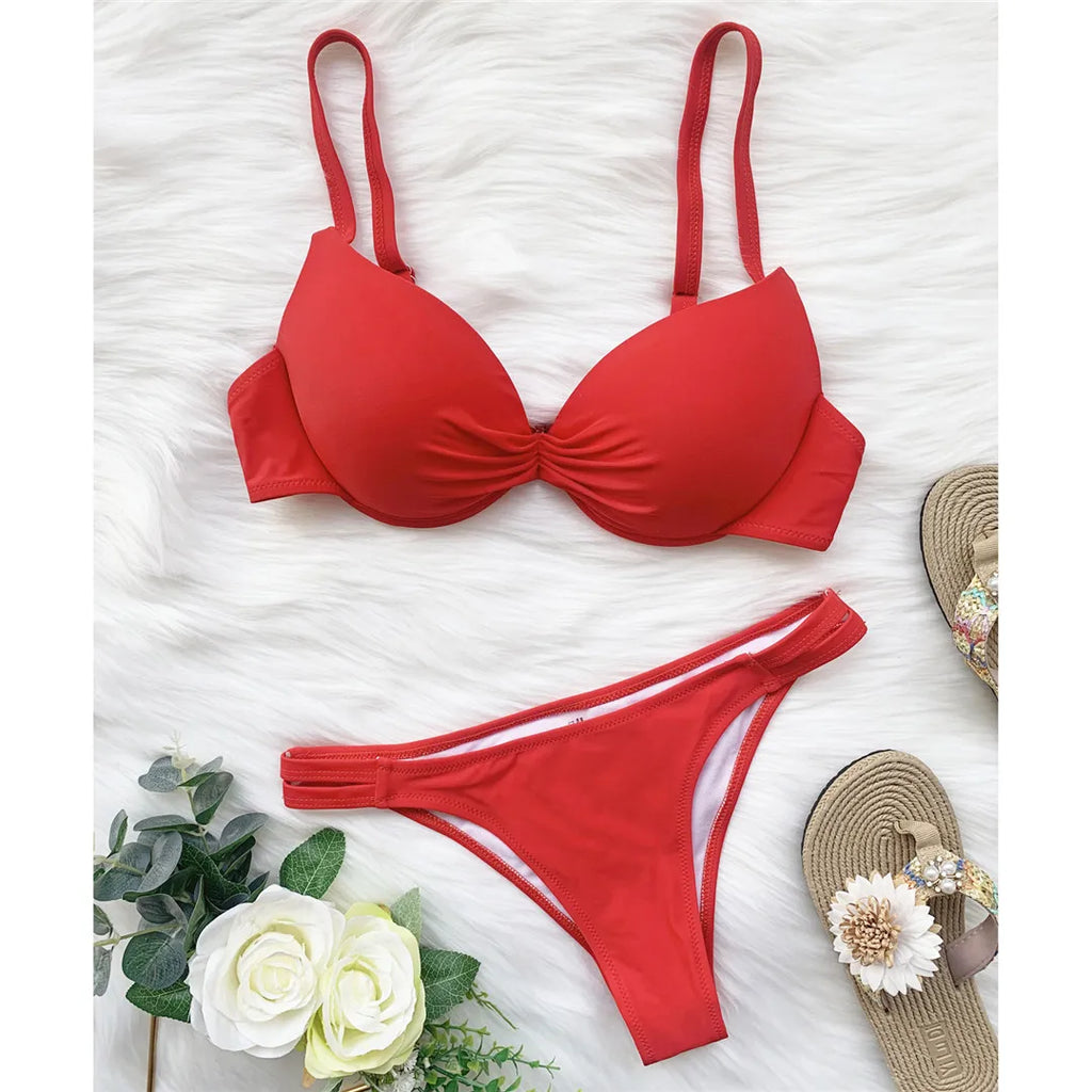Sexy Underwired Bra Cup High Leg Cut Bikini Women Swimwear Female Swimsuit Two-Pieces Bikini Set Bather Bathing Suit Swim V3151