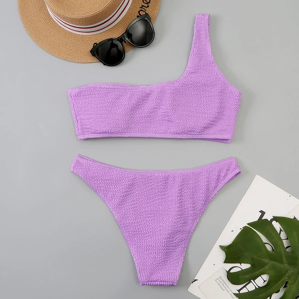 One Shoulder Bikinis 2026 Women Sexy Swimwear Female Brazilian Swimsuit Solid Beachwear Bathers Bathing Swimming Swim Suit