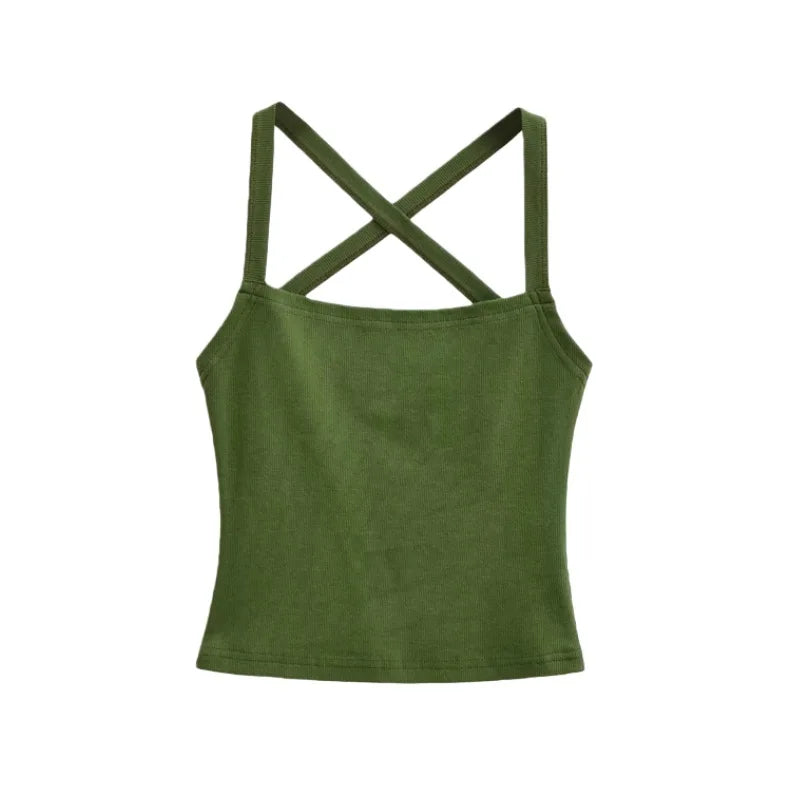 Solid Color Sexy Back-Cross-Strap Tank Top For Women New Summer Slim-Fit Short Outerwear Base Top Pure Desire Casual Style 56ZA