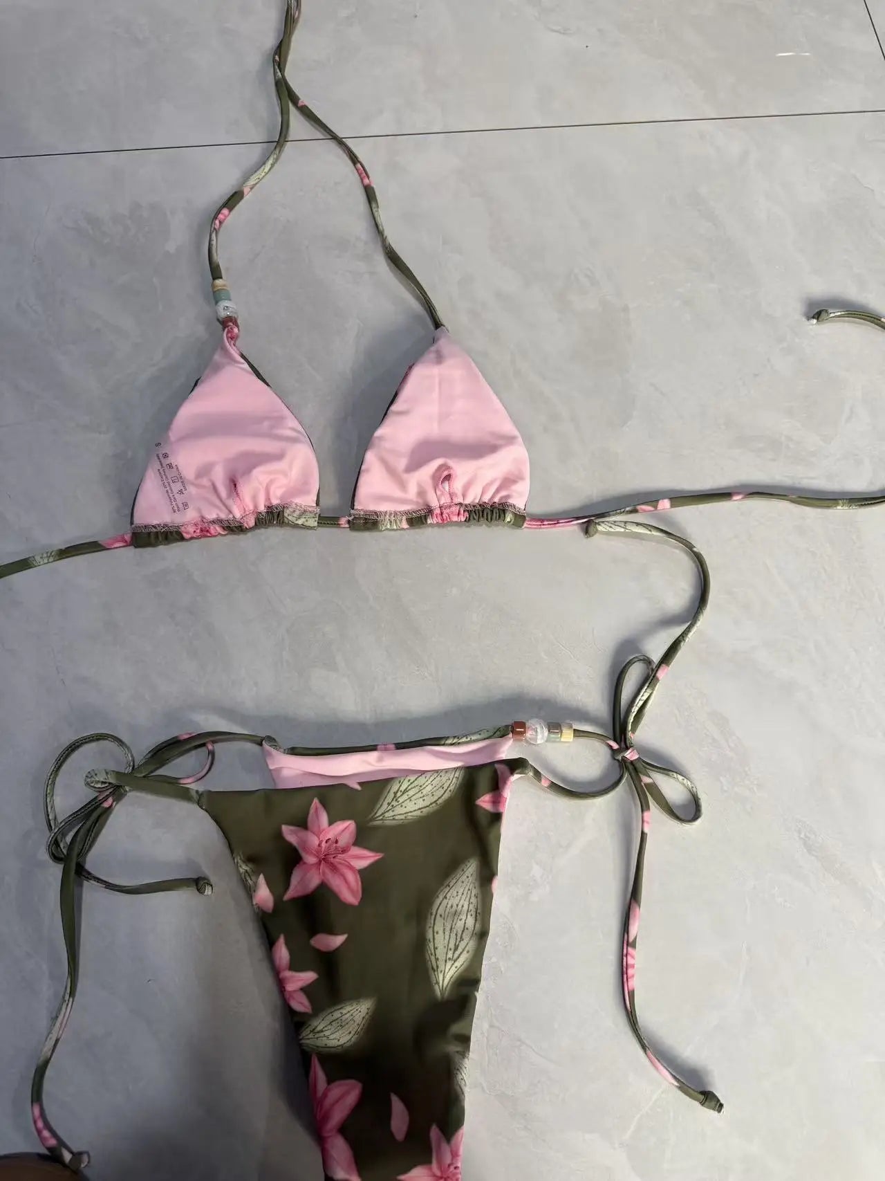 New Boho Style Floral Pattern Women's Micro Bikini Set Bead Decor Swimsuit Sexy Backless Bandage Swimwear Bathing Suit Beachwear
