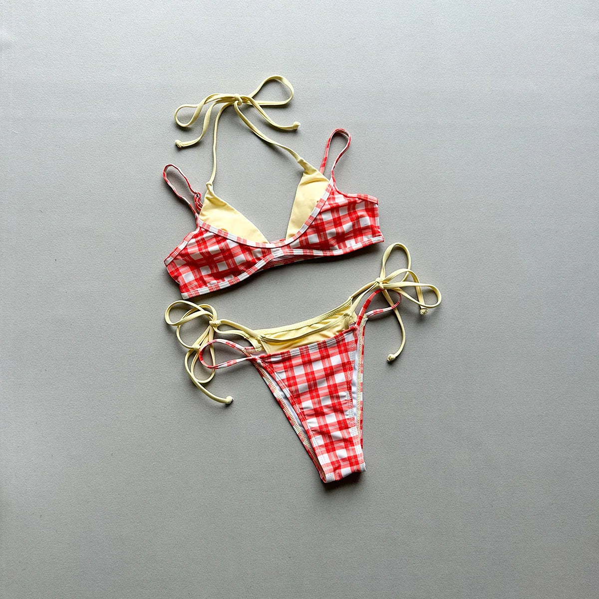 2026 New Summer Women's 2 Pieces Suit Swimwear Sexy Strappy Halter Lace-up Swimsuit Backless Low Waist Push Up Bikini Beachwear