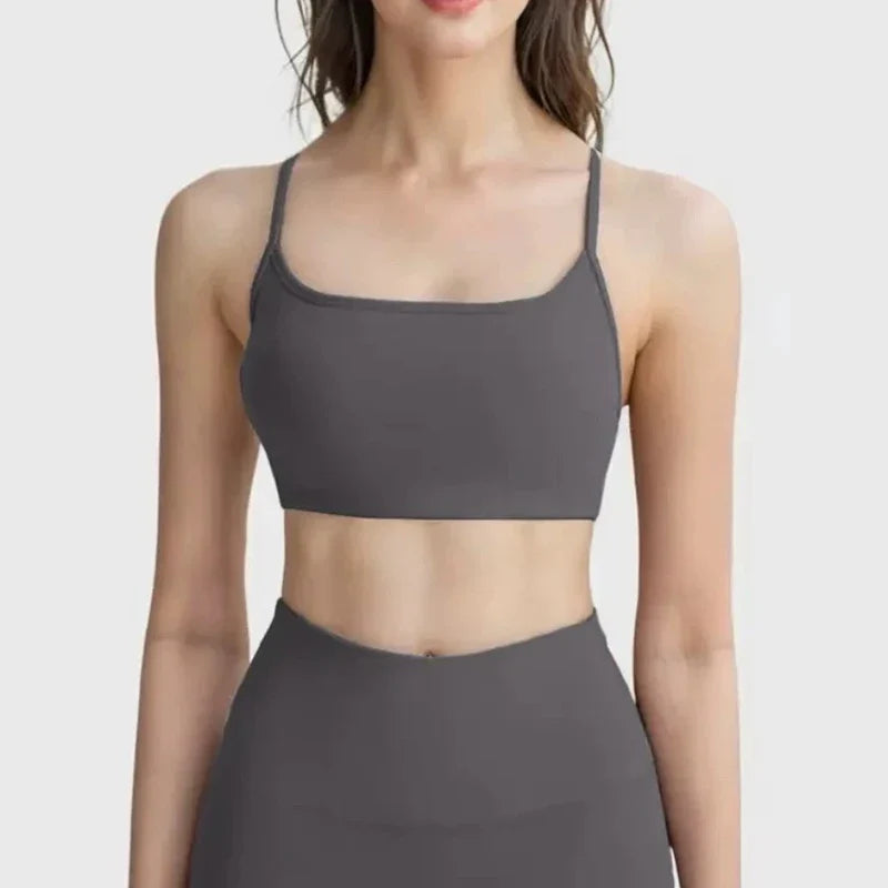 Women's Sexy Cross Backless Yoga Sports Bra Quick Drying Skin Friendly Nude Fitness Bra for Active Wear