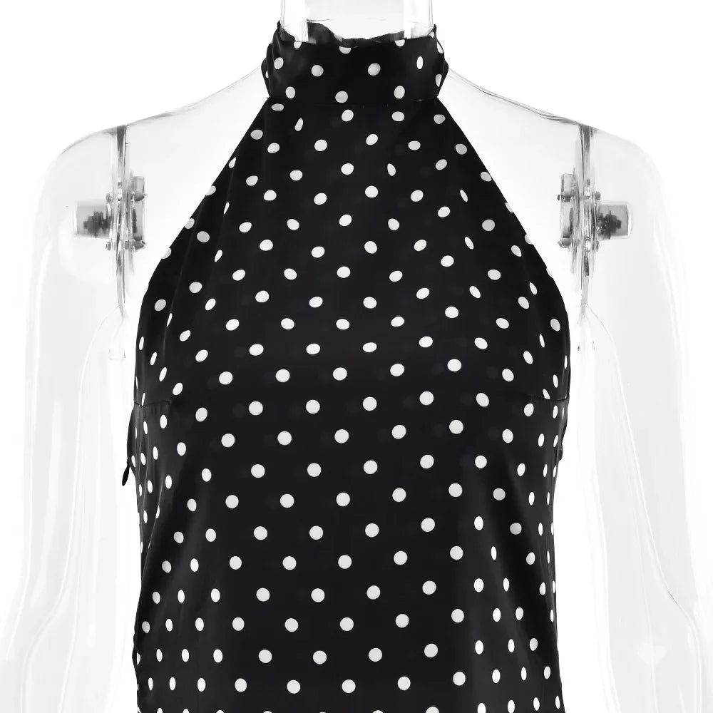 FDYOUI Woman Clothes Halter Sleeveless Polka Dot Satin Short Dress 2026 Summer Sexy Bandage Backless Mini Evening Party Dresses