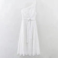Foridol White One Shoulder Autumn Cotton Dress Women Winter Casual Dress Vestidos Maxi New Embroidery Boho Beach Dress Holiday