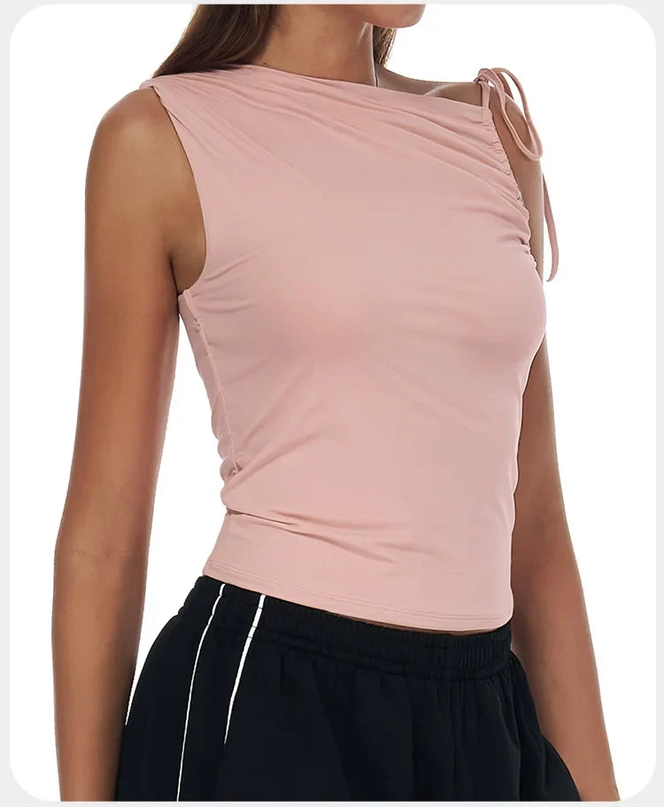 Sexy Shoulder Yoga Top Sleeveless Fitness Women Solid Color Gym Shirt Breathable Quick Dry Running Vest Sportswear