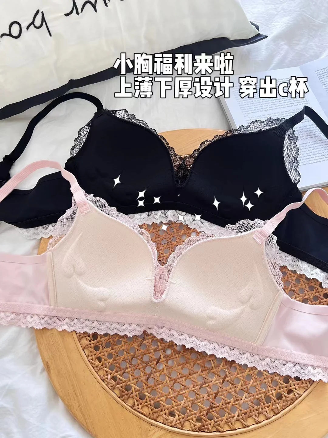 Japanese Anime Lace Bra Set Push Up Wireless Bralette Small Bust Seamless Sexy Triangle Cup Lingerie Set Spring Summer MOYISU
