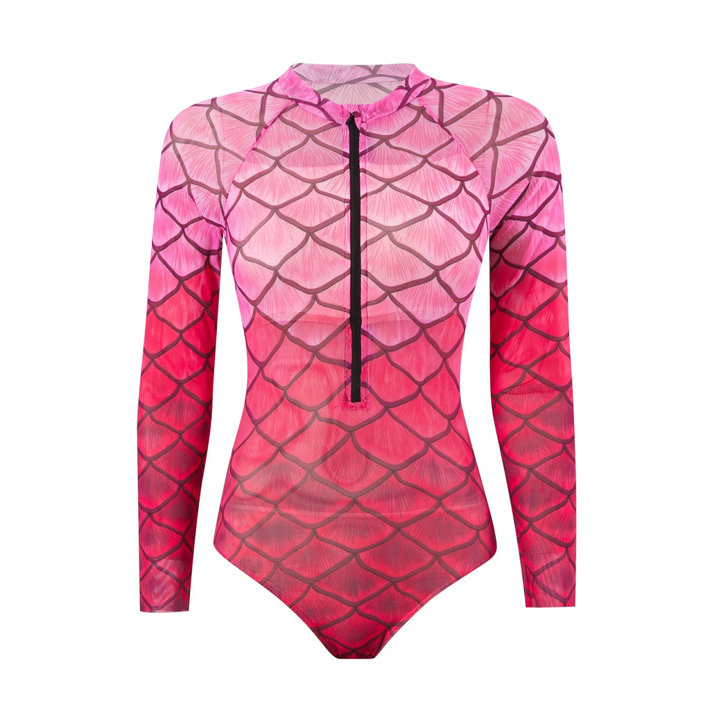 2025 New Sexy Print One Piece Swimsuit Women Swimwear Monokini Long Sleeve Bathing Suit Female Bodysuit Surfing Swim Wear Beach