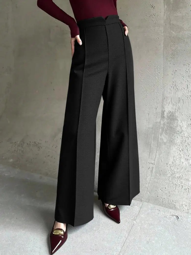 Women's Black High-Waisted Suit Pants Draped Slim-Fit Versatile Workwear for Lady Spring Autumn High-Waisted Straight-Leg Pants