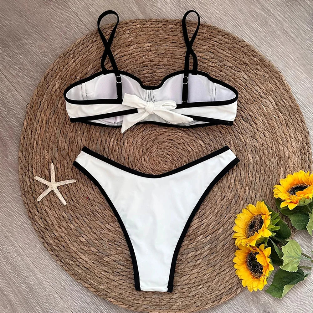 Sexy Splicing Micro Bikini 2024 Women Swimsuit Female Swimwear Thong Bikinis Set Brazilian Halter Beach Wear Bathing Suit