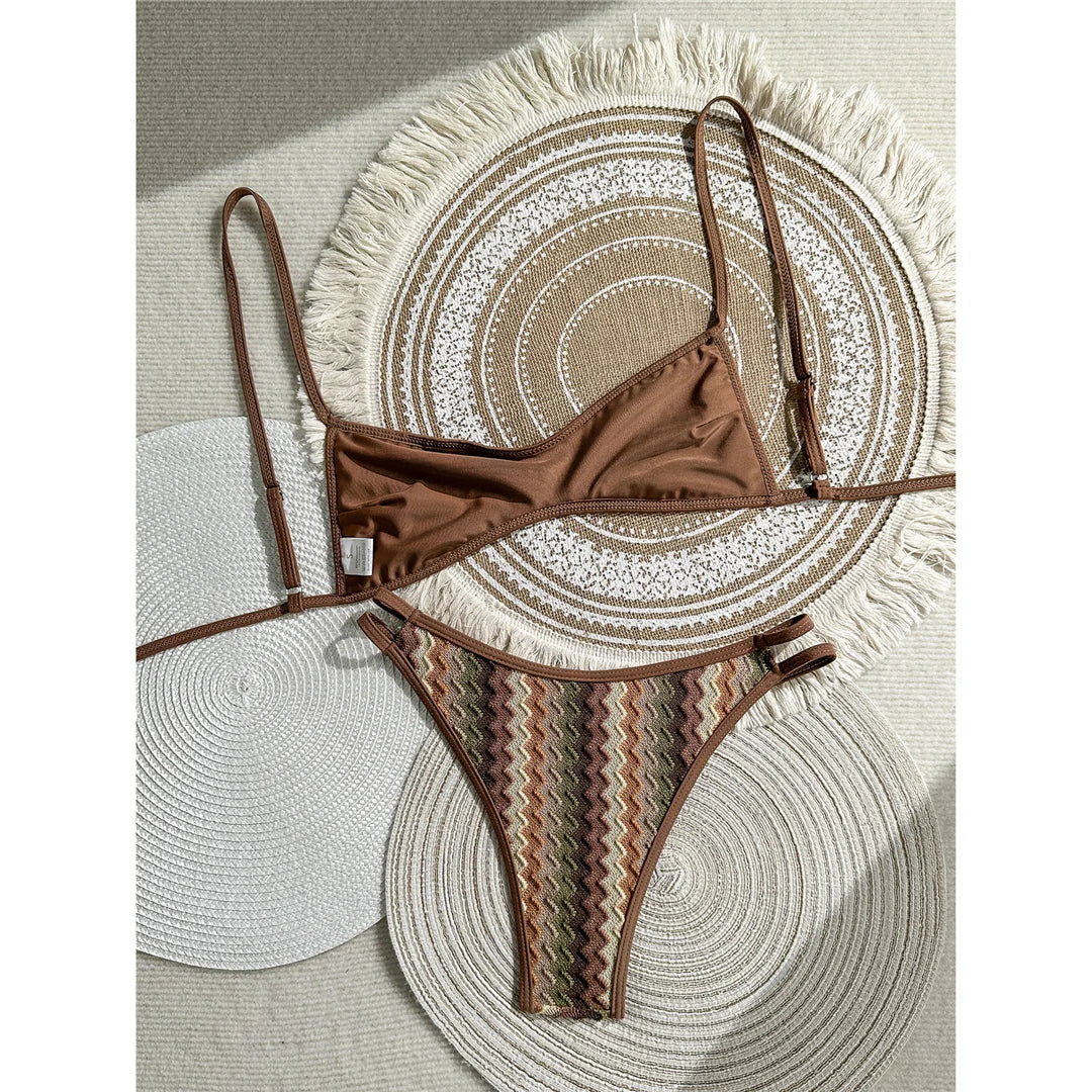 2026 Striped High Leg Cut Brazilian Bikini Female Swimsuit Women Swimwear Two-pieces Bikini set Bather Bathing Suit Swim V8216