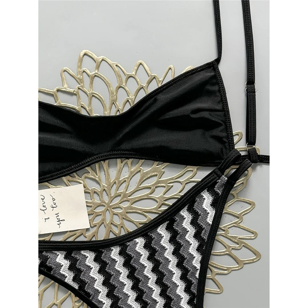2026 Striped High Leg Cut Brazilian Bikini Female Swimsuit Women Swimwear Two-pieces Bikini set Bather Bathing Suit Swim V8216