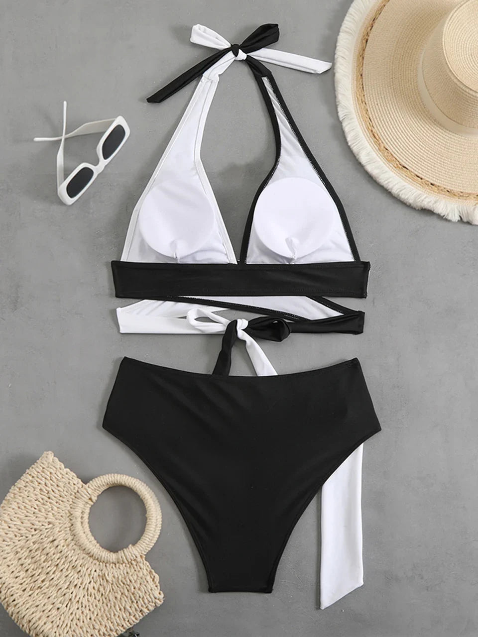 Sexy Halter Bikini 2026 Criss Cross Solid Swimsuit High Waist Swimwear Female Bathers Bathing Swimming Suit Padded Beachwear