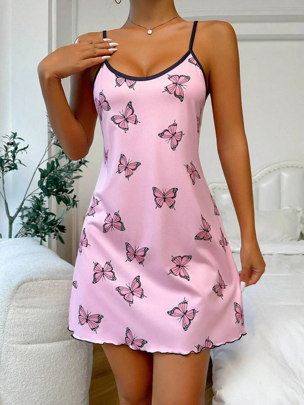 Printed Butterfly Nightgown Ladies Home Wear Comfortable Home Leisure Sexy Can Be Worn Outside Halter Dresses