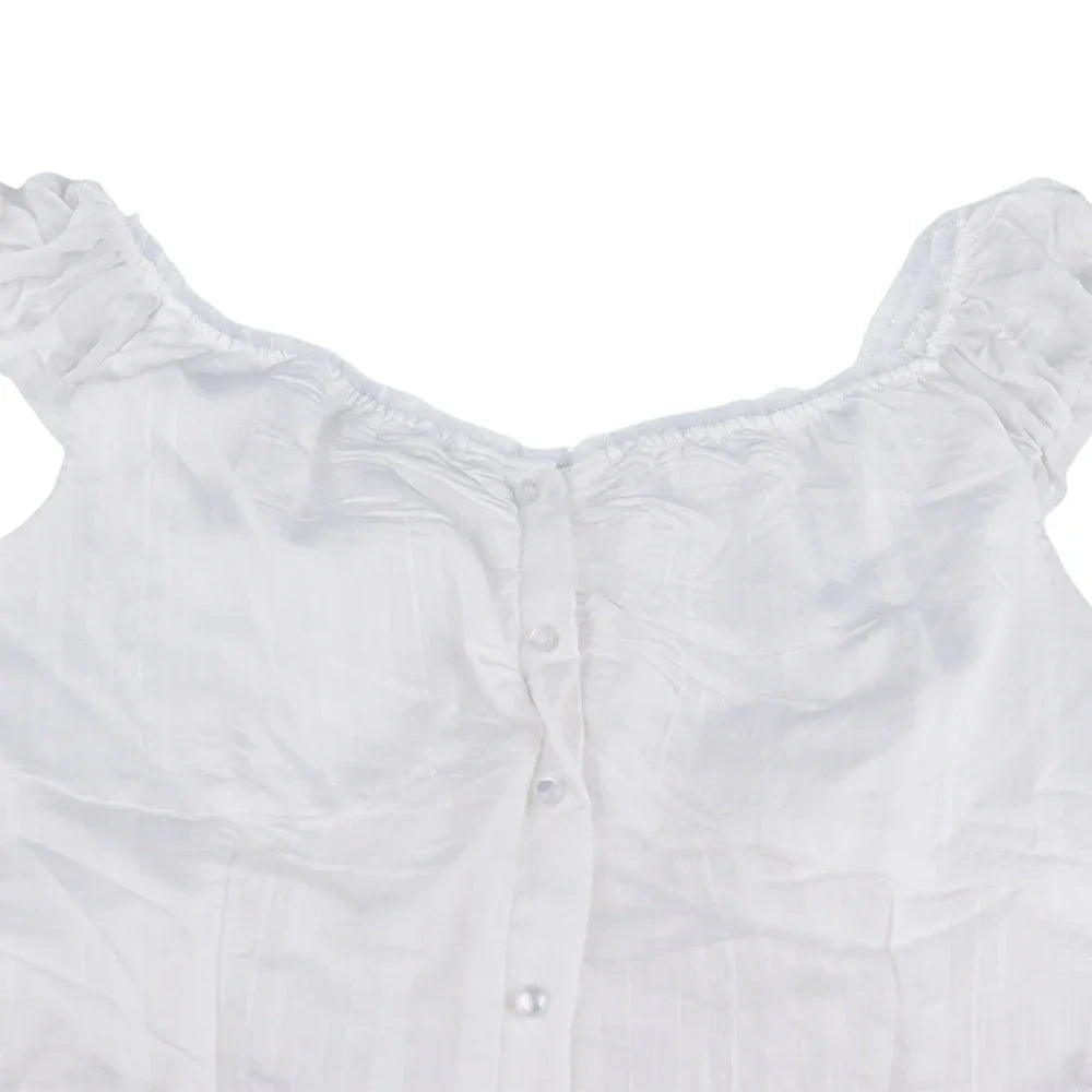 Phantasy Y2K Women Tops White Lace T-Shirt Button Tees Vintage French Style Tops 2025 Spring Summer Tops Female Streetwear