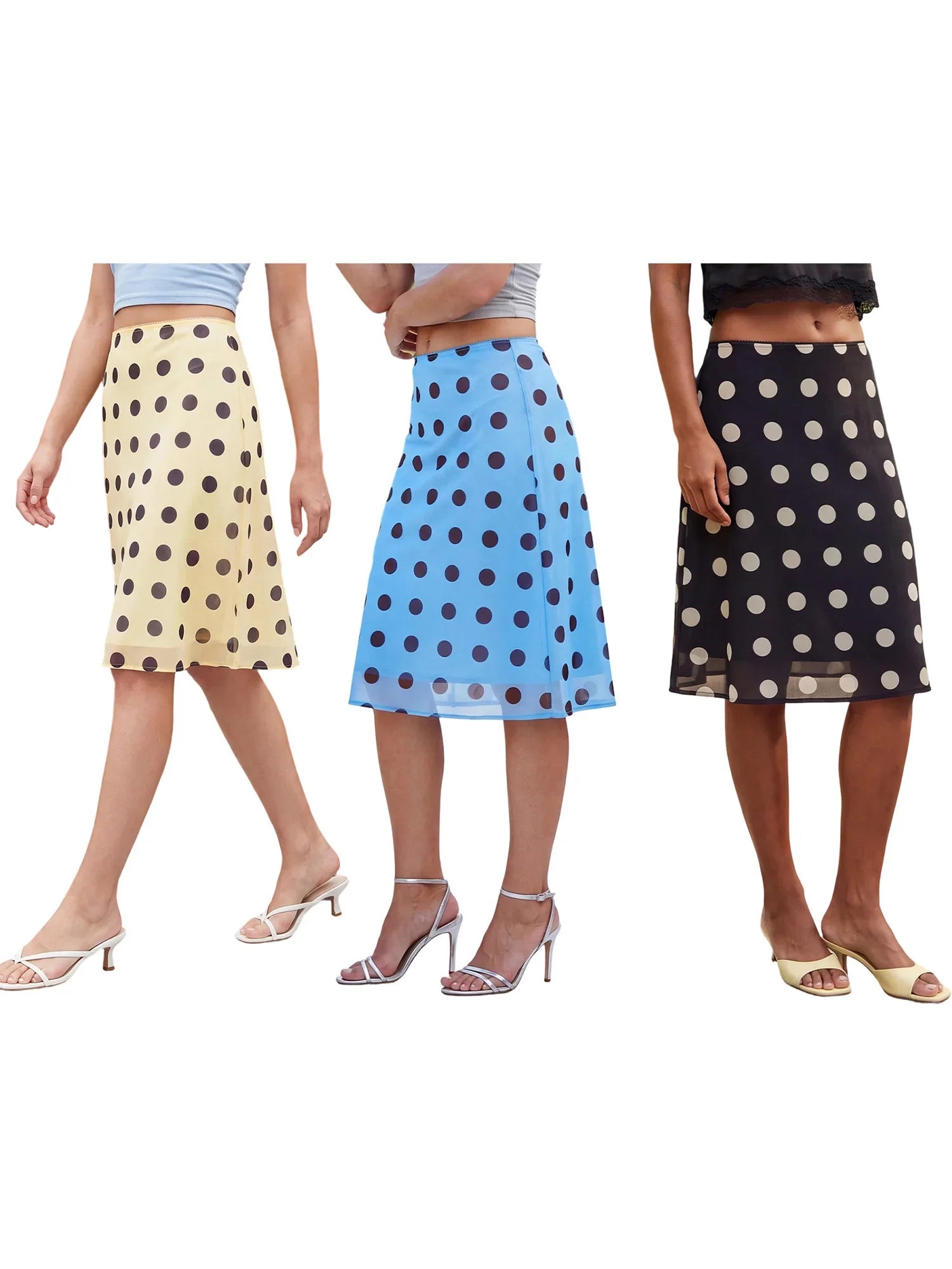 Women's Dots Print Mesh Midi Skirts Vintage Low Waist A-Line Skirts Loose Fit Flowy Skirts Summer Daily Casual Streetwear