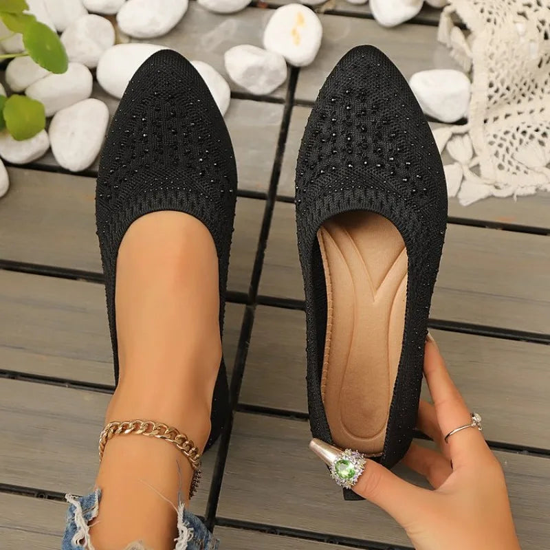 Elastic Knitting Flats Slip on Shoes for Women  Summer Breathable Soft Loafers Woman Lightweight Casual Shoes Mom Moccasins