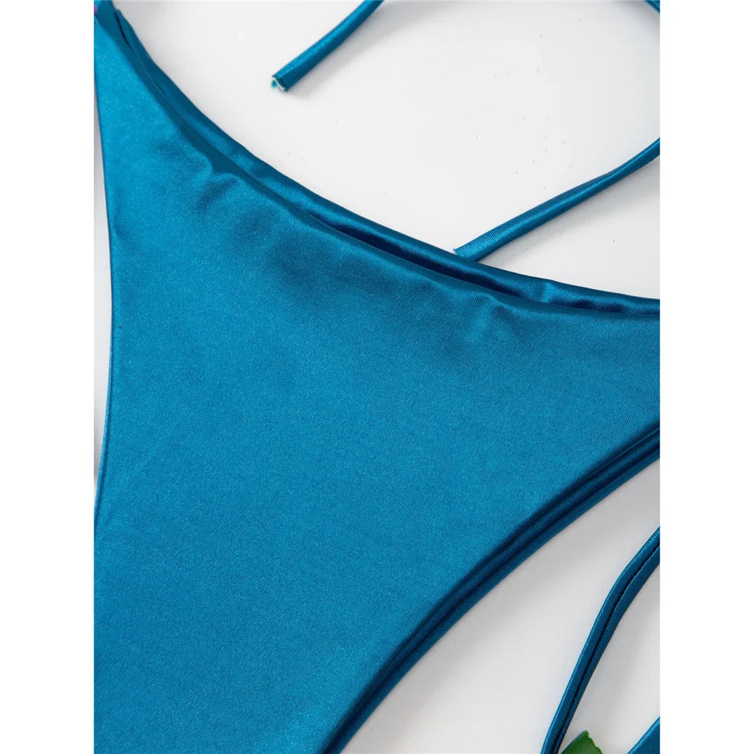 Sexy 13 Colors Halter Satin Brazilian Bikini Women Swimwear Female Swimsuit Two-pieces Bikini set Bather Bathing Suit Swim V4966