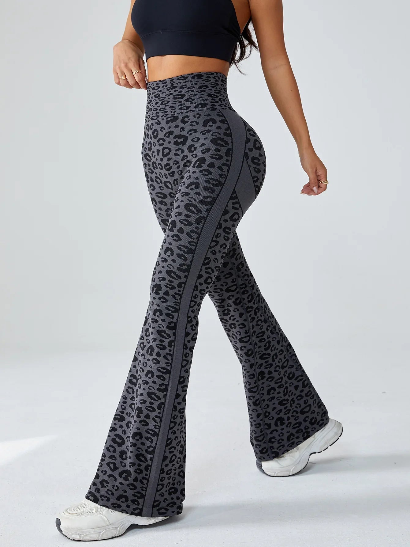 Retro Leopart Women's Pants/Clothing Seamless High-Waisted Flare Trousers Yoga Pilates Leggings Tummy Control 4D Stretch Autumn
