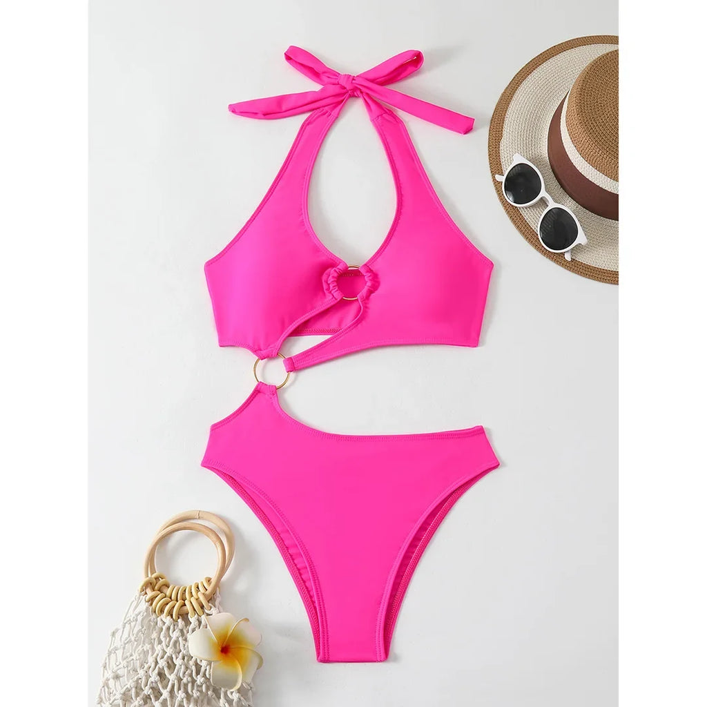 2026 Sexy Halter Asymmetric One Shoulder One Piece Swimsuit Women Swimwear Female Bather Bathing Suit Swim Lady Monokini V2660
