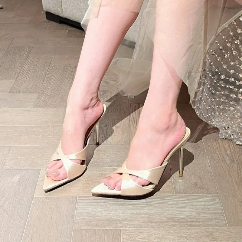 Fashion Thin High Heel Summer Women Slippers Fashion Peep Toe Dress Slides Ladies  Party Sandals