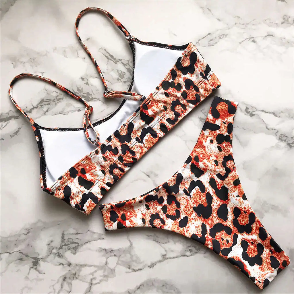New S - XL Sexy Hot Pink Leopard Bikini Women Swimwear Female Swimsuit Two-piece Bikini set Bather Bathing Suit Swim Lady V871P