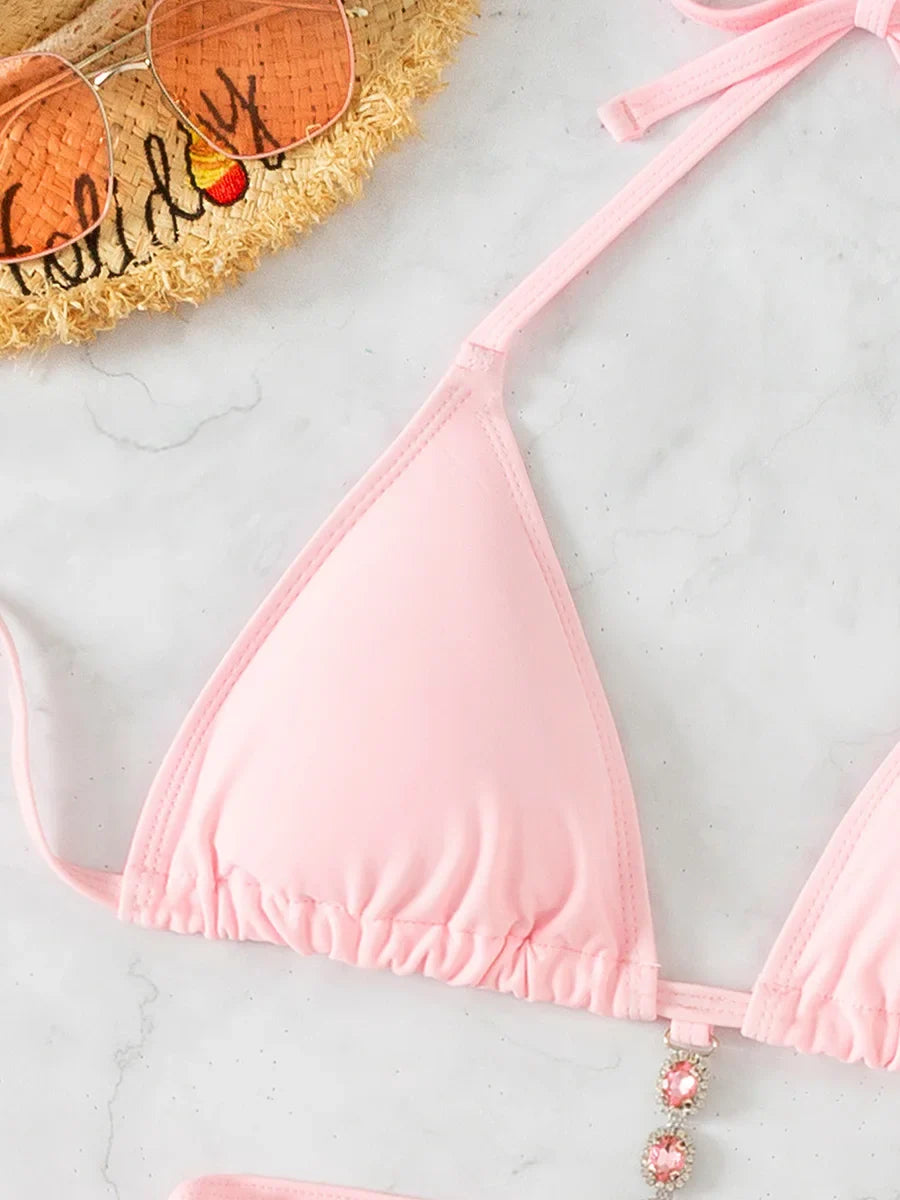 2026 Halter Rhinestone Diamond Bikini Women Swimsuit Female Swimwear Two-piece Bikini Set High Cut Bathing Suit Swim Beach Wear