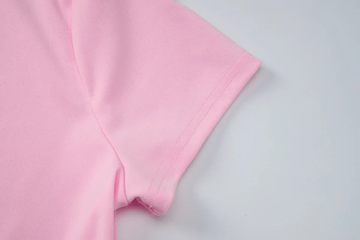 FDYOUI Pink T-shirts 2026 Summer Woman Clothes O-neck Single Breasted Cardigan Tops Female Short Sleeve Slim T Shirt Streetwear