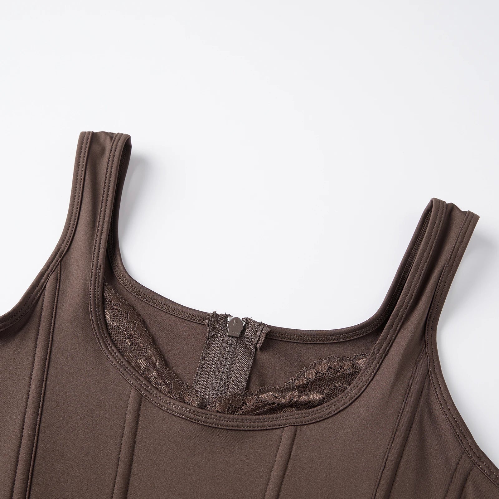 Women's Summer Solid Color Slim Tank Tops Lace Trim Scoop Neck Curved Hemline Corset Vest Streetwear