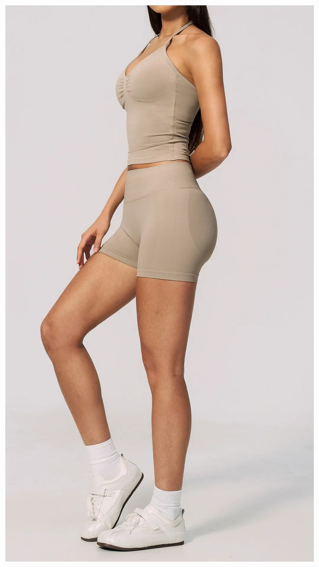 2pcs Seamless Lycra Sports Yoga Sets Women's Hanging Neck Tank Top High Elasticity Hip Lifting Shorts Workout Outfits Tracksuit