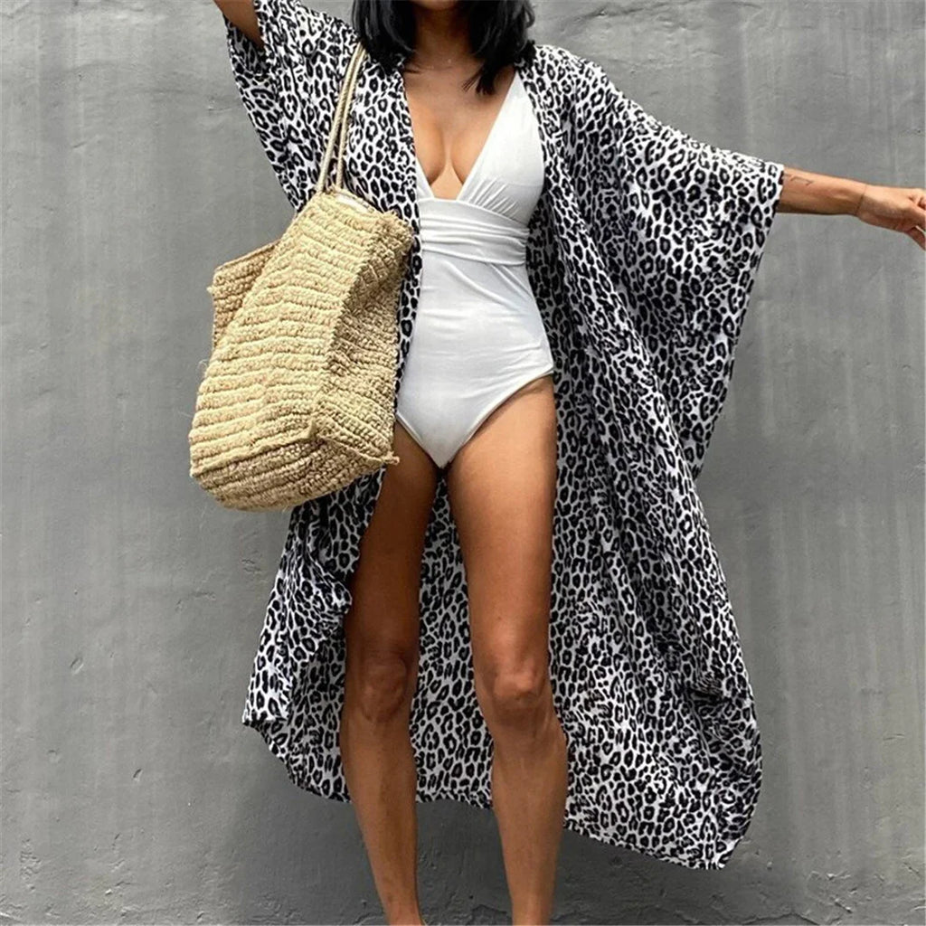 17 Colors Leopard Printed Colorful With Belt Tunic Cover-ups Beach Dress Beach Wear Beachwear Female Women Beach Cover Up V4510L