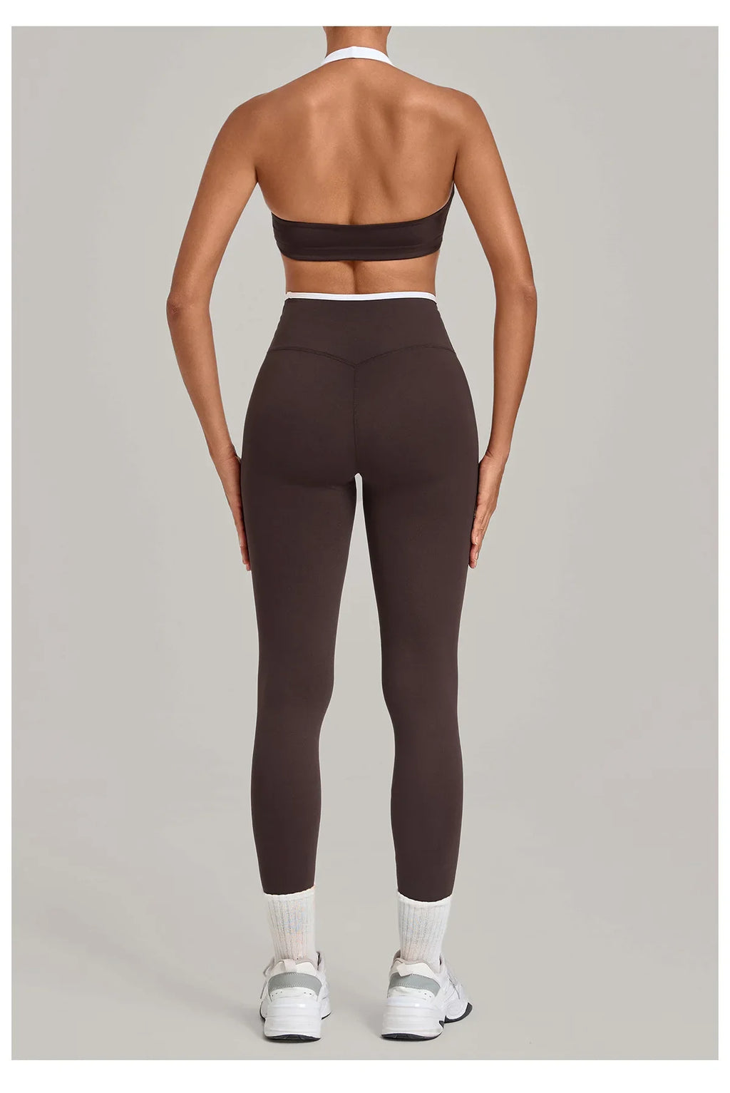 2 Pieces Color-block Yoga Sets Women  Hanging Neck Sports Bra High Waist Pants Built-in Pockets Outdoor Fitness Workout Suit