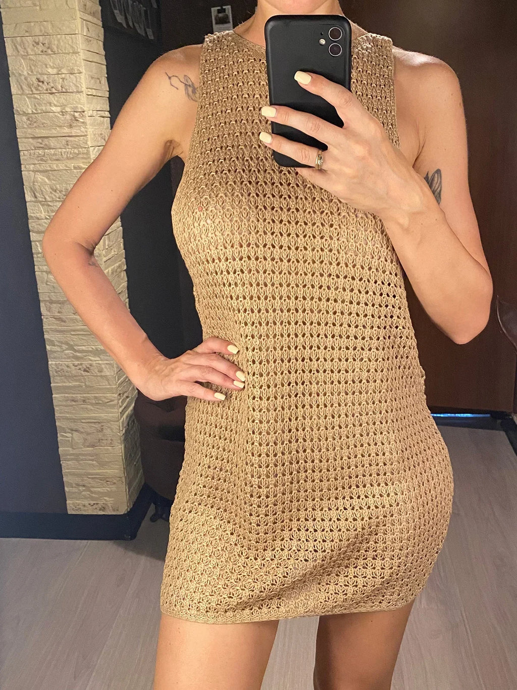 2026 Sexy Backless Cut Out Crochet Knitted Tunic Beach Cover Up Cover-ups Beach Dress Beach Wear Beachwear Female Women V5461