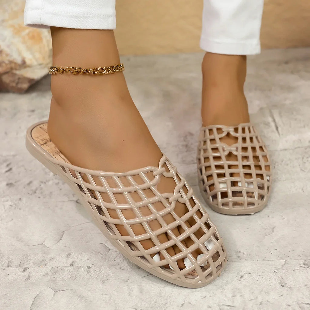 2025 New Women Fashion Slippers Summer Platform Shoes Soft PVC Slip-on Sandals Breathable Cut-out Ladies Beach Street Slides