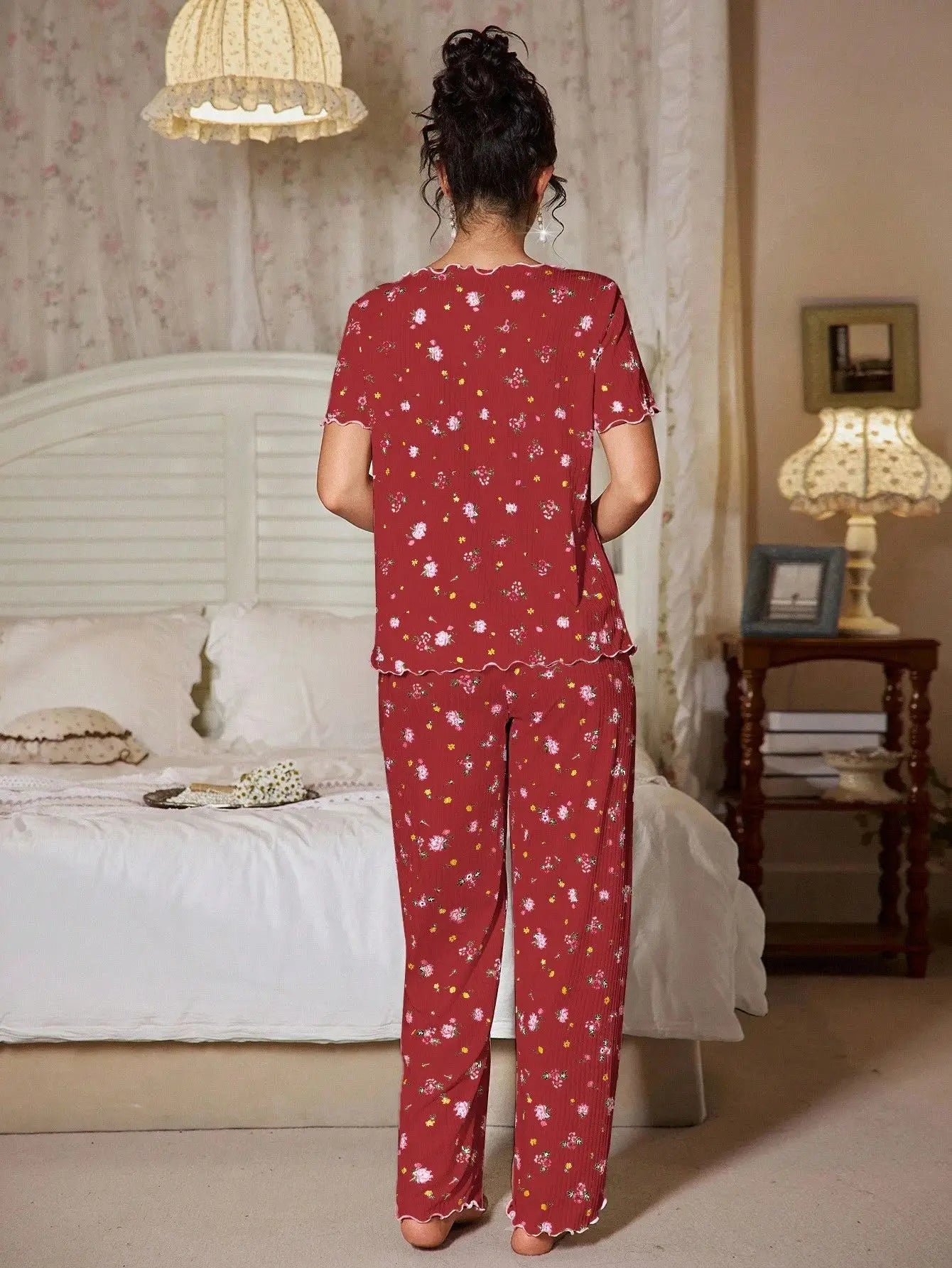 Women's Sleepwear New Loose Pajamas Floral Short-sleeved Trousers Loungewear Casual Wear Two-piece Set Pijamas Pyjamas Women