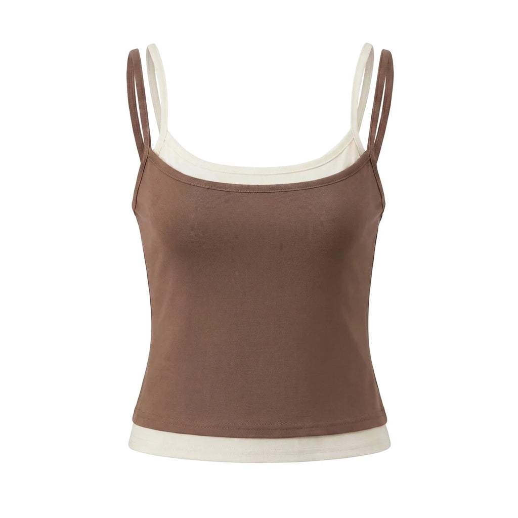 Summer Women's Camisoles Casual Stylish Contrast Color Layered Tank Tops Spaghetti Strap Slim Fit Vest Sporty Fitness Daily