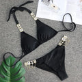 Halter Metal Chains Rhinestone Diamond Bikini Women Swimsuit Female Swimwear Two Pieces Bikini set Brazilian Bathing Suit Swim