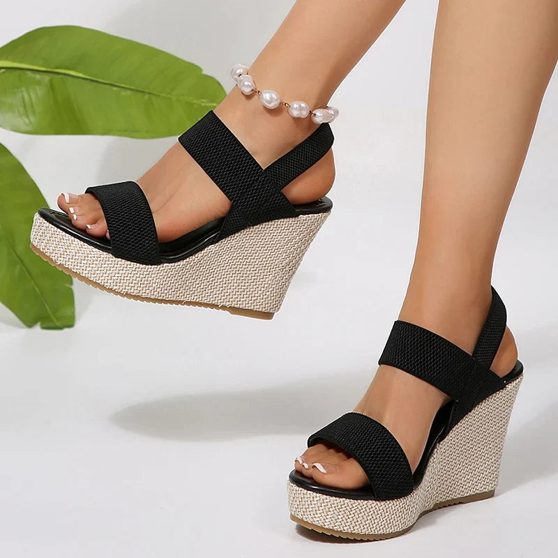 2025 Summer Chunky Wedges Sandals Women Slip On 10 Cm High Heels Sandalias Mujer Plus Size 36-43 Thick Platform Sandles Woman