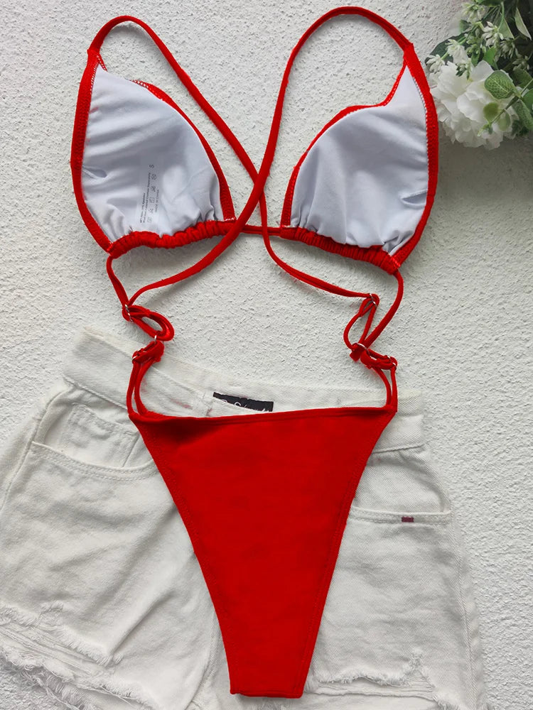 Sexy Extreme Mini Micro String Women Swimwear One Piece Swimsuit Female Cross Backless Monokini High Cut Bathing Suit Swim Lady