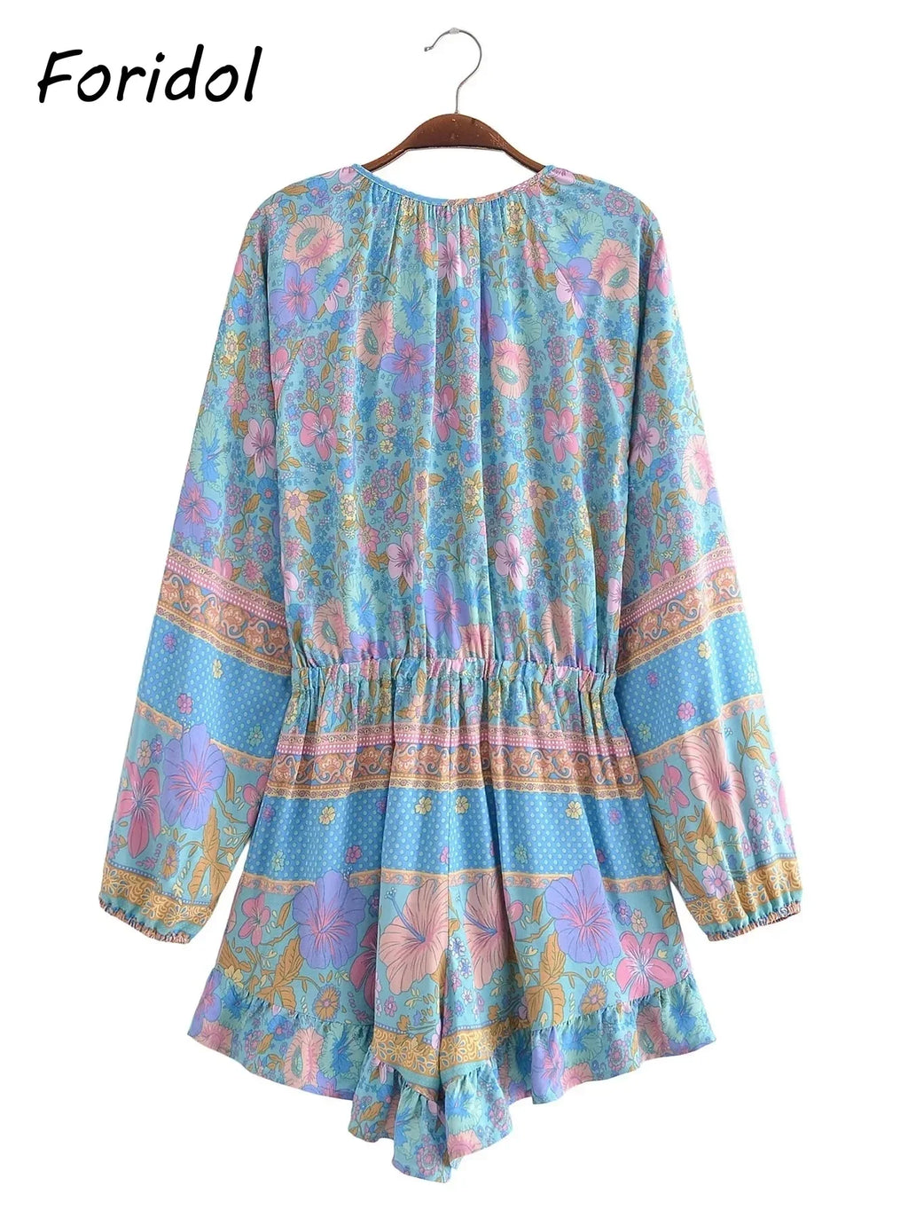 Long Sleeve Spring Summer Short Jumpsuit Women Printed Bohemian Wide Leg Playsuit Female Romper Ruffles Rayon Boho Overalls 2025