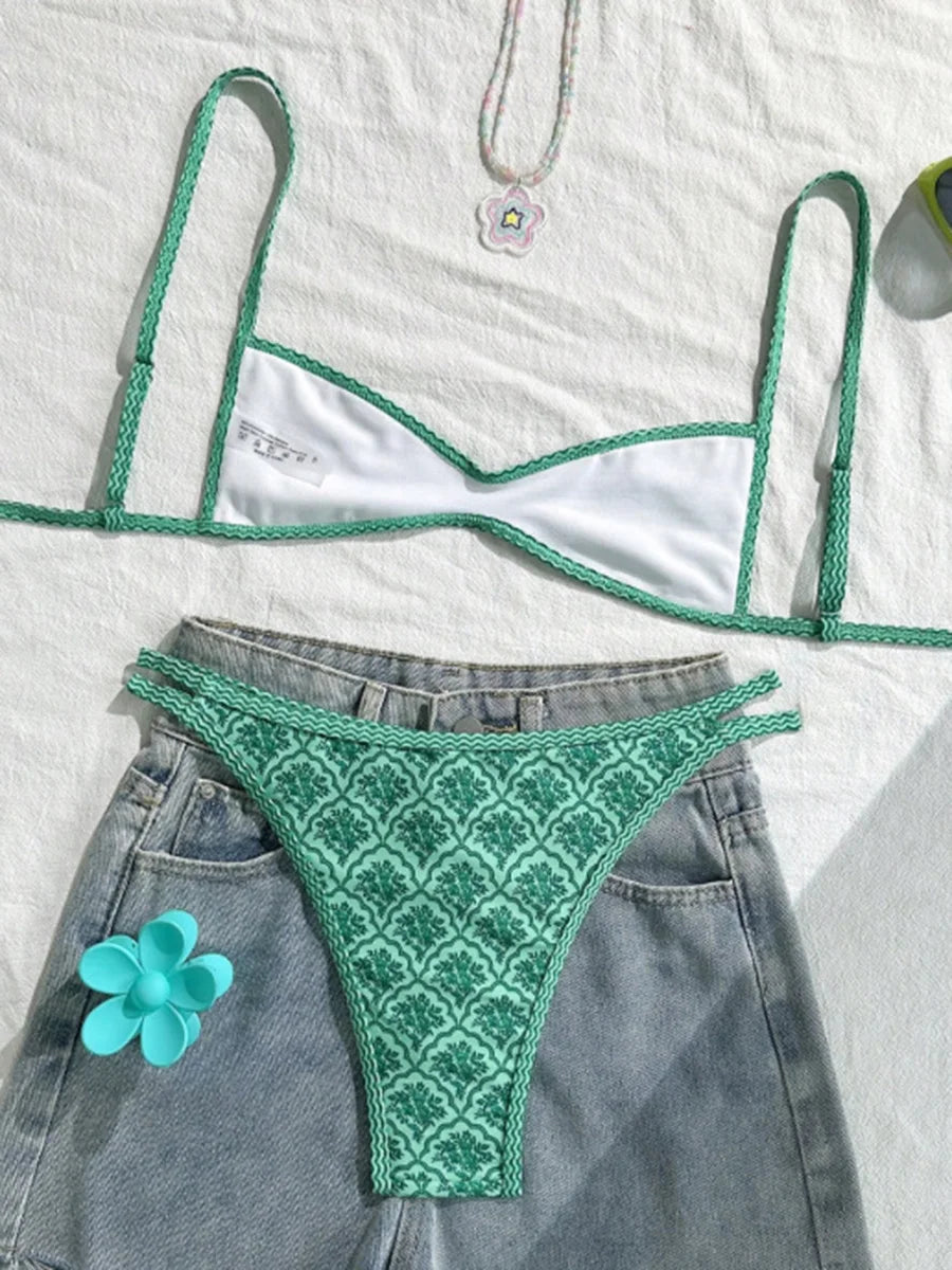 XS - XL Flowers Printed High Cut Bikini Women Swimsuit Female Swimwear Two-pieces Bikini Set Bather Bathing Suit Swim Beach Wear