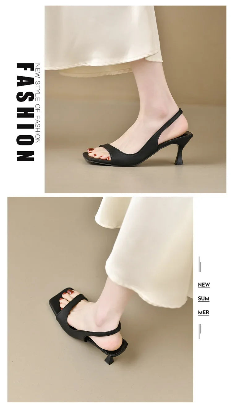 2026 New Women's Summer New Fashion Square Toe Simple Solid Color Sandals Outdoor Open Toe Casual Banquet Party Women's Sandals